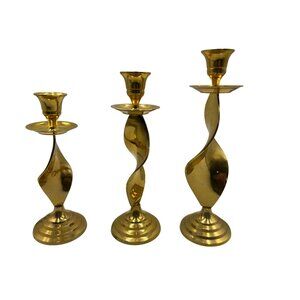 Brass Twisted Spiral Taper Candle Holders Set Of 3 Decorative Pieces